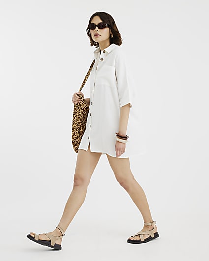 White Short Sleeve Longline Shirt