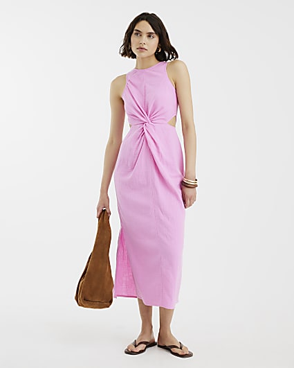 Pink Sleeveless Cut Out Midi Dress