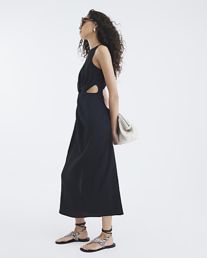 Black Sleeveless Cut Out Midi Dress