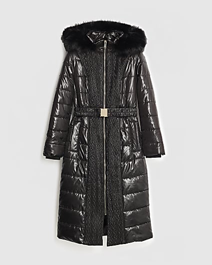 Petite Black Padded Longline Coat