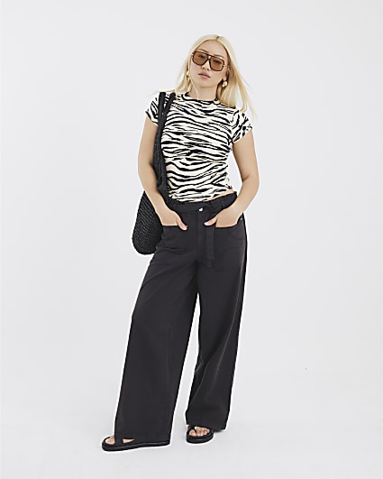 Black Paperbag Wide Leg Trousers