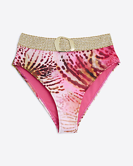 Pink Animal Print Buckle Bikini Bottoms