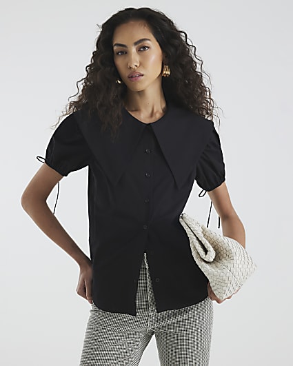 Black Short Sleeve Collared Shirt