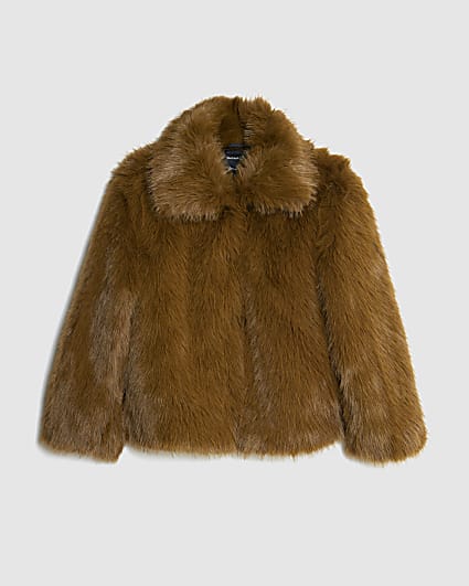 Petite Brown Faux Fur Collared Jacket