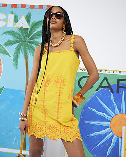 Orange Atlas Beaded Mini Shift Dress
