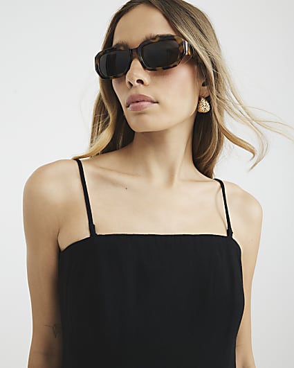 Black Linen Blend Bandeau Top