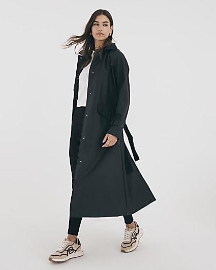 Black Belted Trench Raincoat