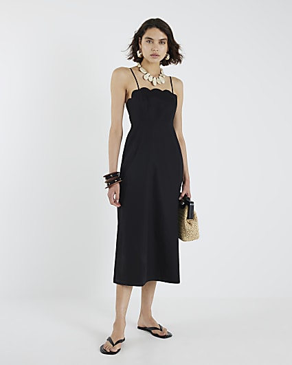 Black Strappy Midi Sun Dress