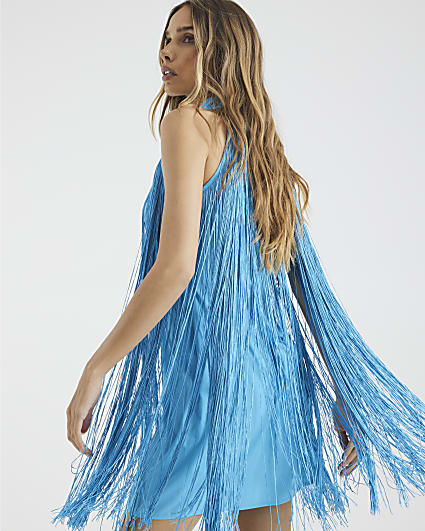 Blue Premium Fringe Mini Dress
