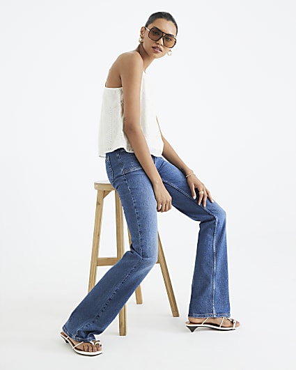 Blue Snaffle Trim Detail Bootcut Jeans