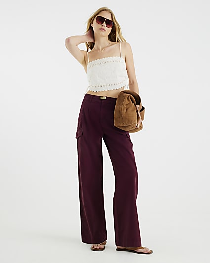 Purple Wide Leg Tailored Cargo Trousers