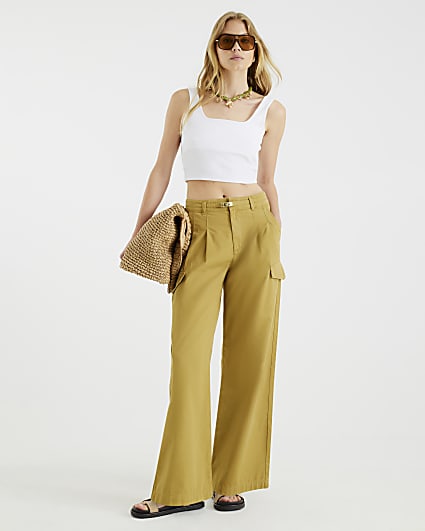 Green Wide Leg Tailored Cargo Trousers