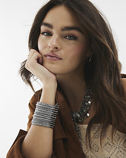 Silver Rhinestone Cuff Bracelet