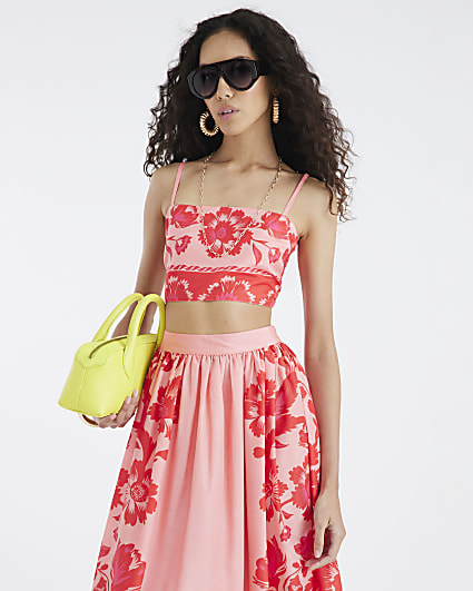 Pink Printed Beach Crop Top