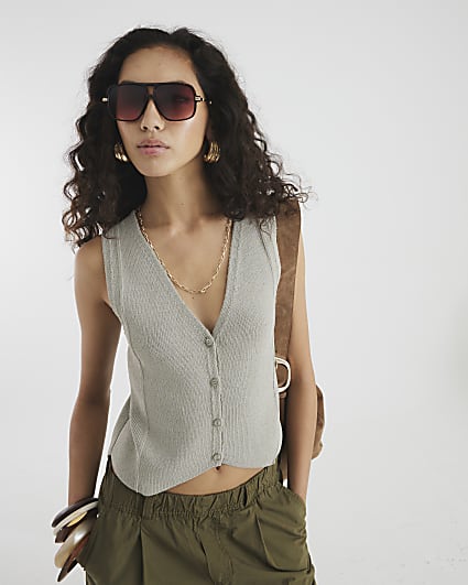 Grey Lace Back Crochet Waistcoat