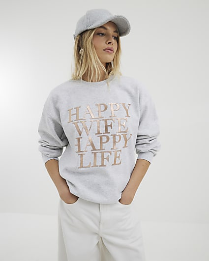 Grey Happy Wife Sweatshirt