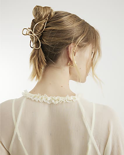 Gold Metal Bow Hair Claw Clip
