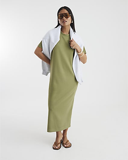 Petite Khaki Premium Maxi T-Shirt Dress