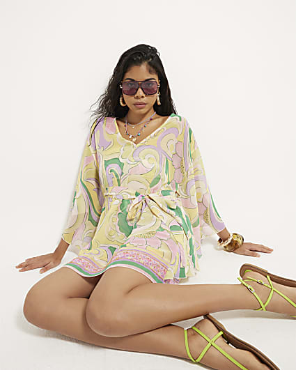 Multi Colour Swirl Chiffon Mini Kaftan