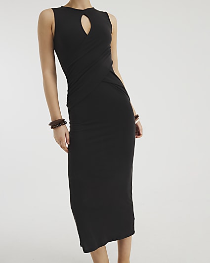 Black Sleeveless Cut Out Midi Dress