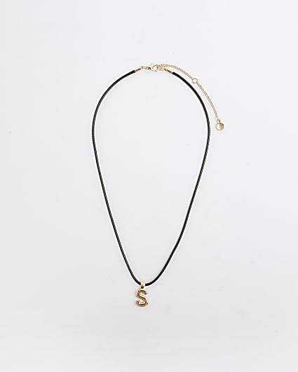 Black Cord Initial S Necklace