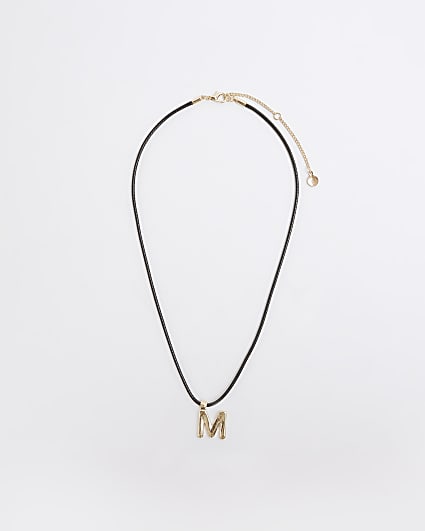 Black Cord Initial M Necklace