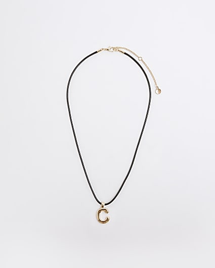 Black Cord Initial C Necklace
