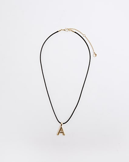 Black Cord Initial A Necklace