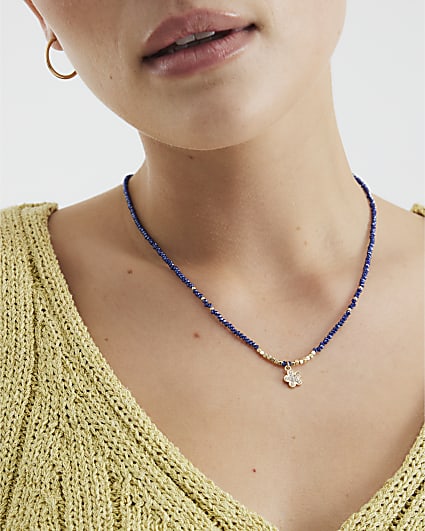 Blue September Birthstone Beaded Necklace