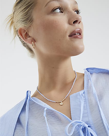 Blue March Birthstone Beaded Necklace