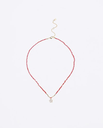 Red July Birthstone Beaded Necklace