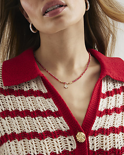 Red January Birthstone Beaded Necklace