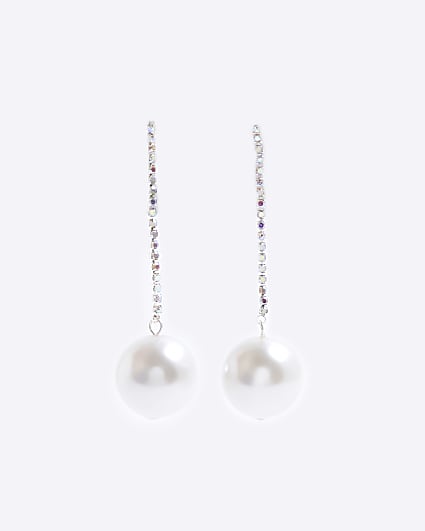 Silver Pearl Chain Drop Earrings