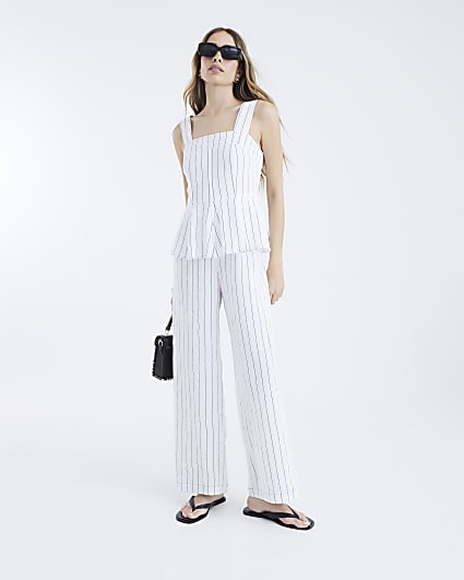 White Stripe Peplum Jumpsuit