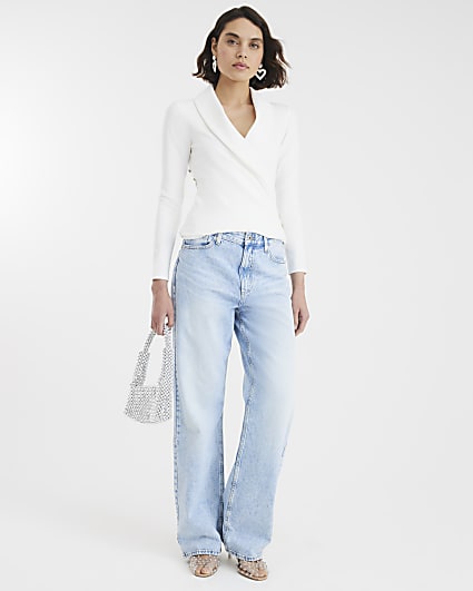 Cream Diamante Open Back Wrap Top