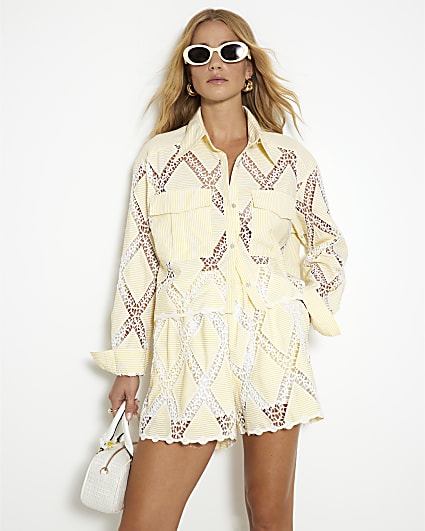 Yellow Stripe Cutwork Shorts