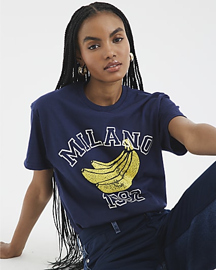 Navy Short Sleeve Milano Banana T-Shirt