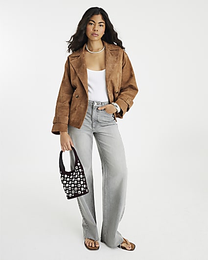 Grey High Rise Relaxed Straight Leg Jeans