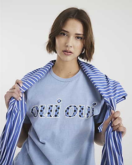 Blue Short Sleeve Oui Oui T-shirt