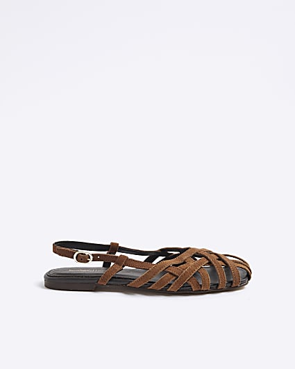 Brown Suede Caged Sandals