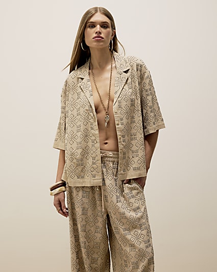 Beige Stud Embellished Shirt