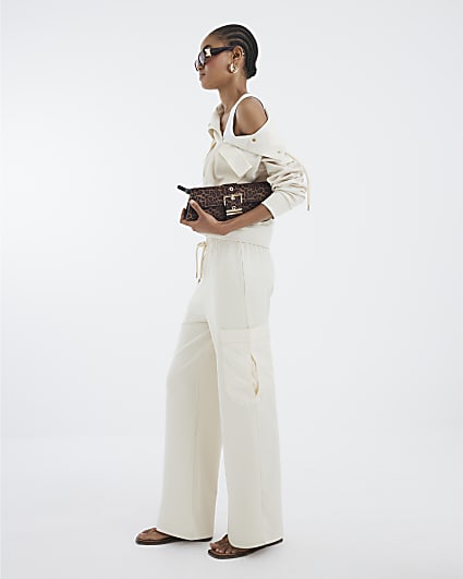 Cream Utility Wide Leg Joggers
