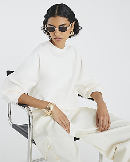 Cream Long Sleeve Seam Front Sweatshirt