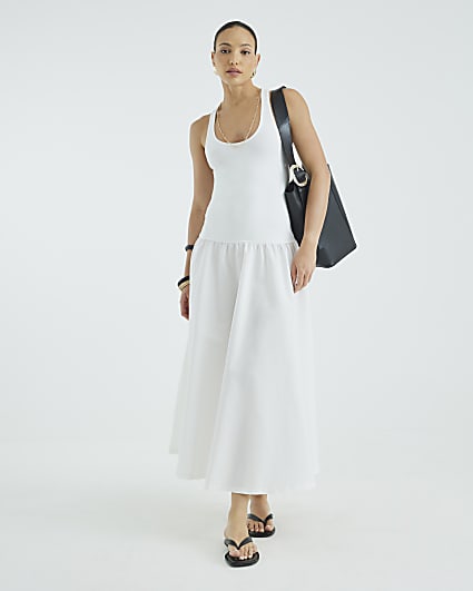 Cream Sleeveless Scoop Neck Maxi Dress