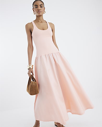 Coral Sleeveless Scoop Neck Maxi Dress