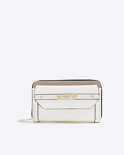 Cream Embossed Monogram Envelope Purse