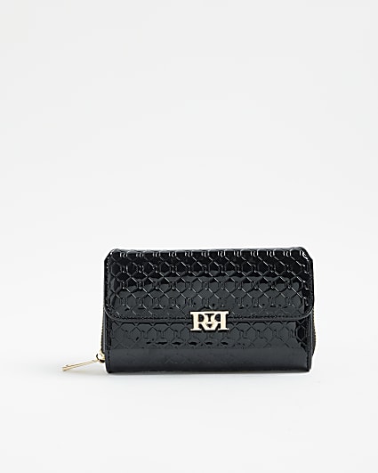 Black RI Monogram Embossed Flap Purse