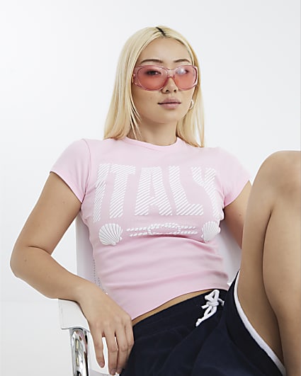 Pink Short Sleeve Embossed Italy T-Shirt