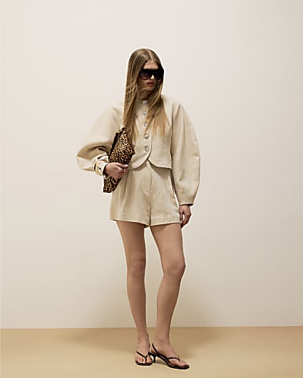 Cream Cotton Tailored Shorts