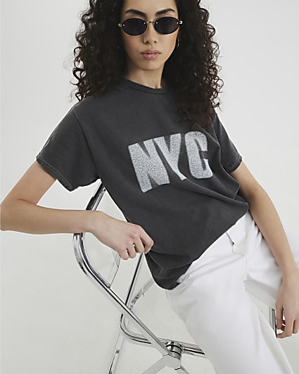 Grey Short Sleeve NYC Blur Print T-shirt